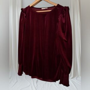 RJ 220 Y2K Long Sleeve Velvet Ruby Blouse Top Shirt Sz Large Babydoll Style